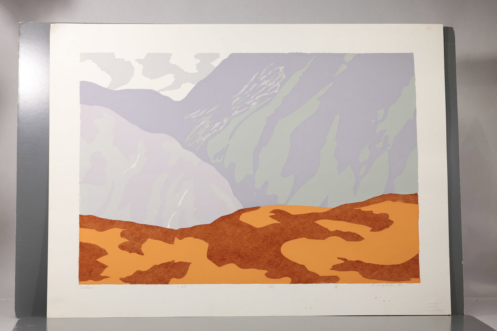 Robert Angeloch (1922–2011) Cuillin Modernist Landscape Woodblock Print: All descriptions were generated using AI technology and have not been reviewed or verified by a human. All items are sold as-is, where-is. It is the buyer’s responsibility to preview, examine, and a