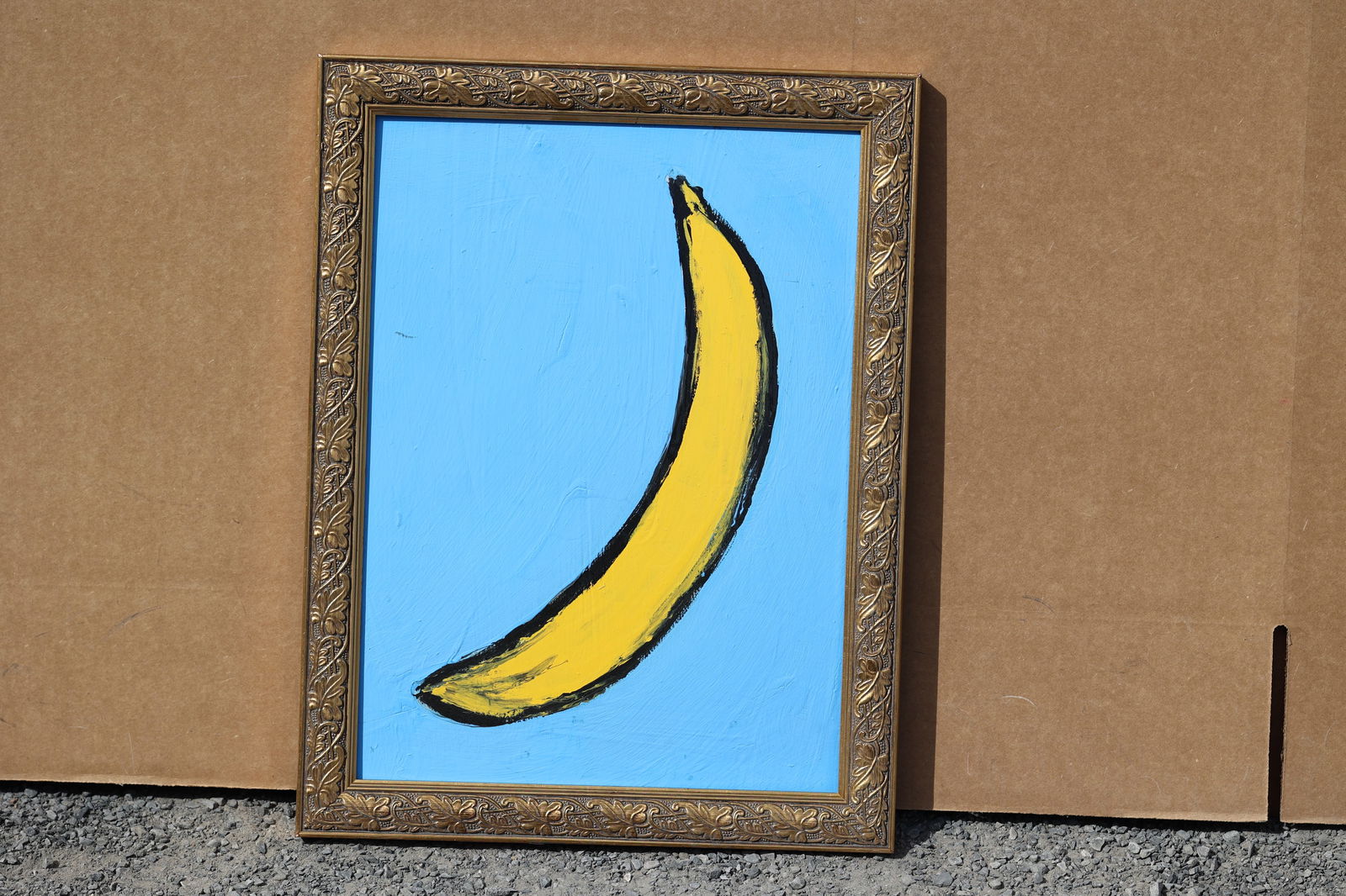 Thomas Pulgini American Pop Art Banana Painting Modern Minimalist Signed: All descriptions were generated using AI technology and have not been reviewed or verified by a human. All items are sold as-is, where-is. It is the buyer’s responsibility to preview, examine, and a