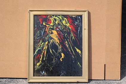 Thomas Pulgini American Pop Art Abstract Expressionist Painting Red Yellow Black Signed Modern