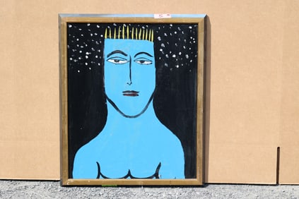 Thomas Pulgini American Pop Art Blue Male Portrait Painting Modern Figurative Signed