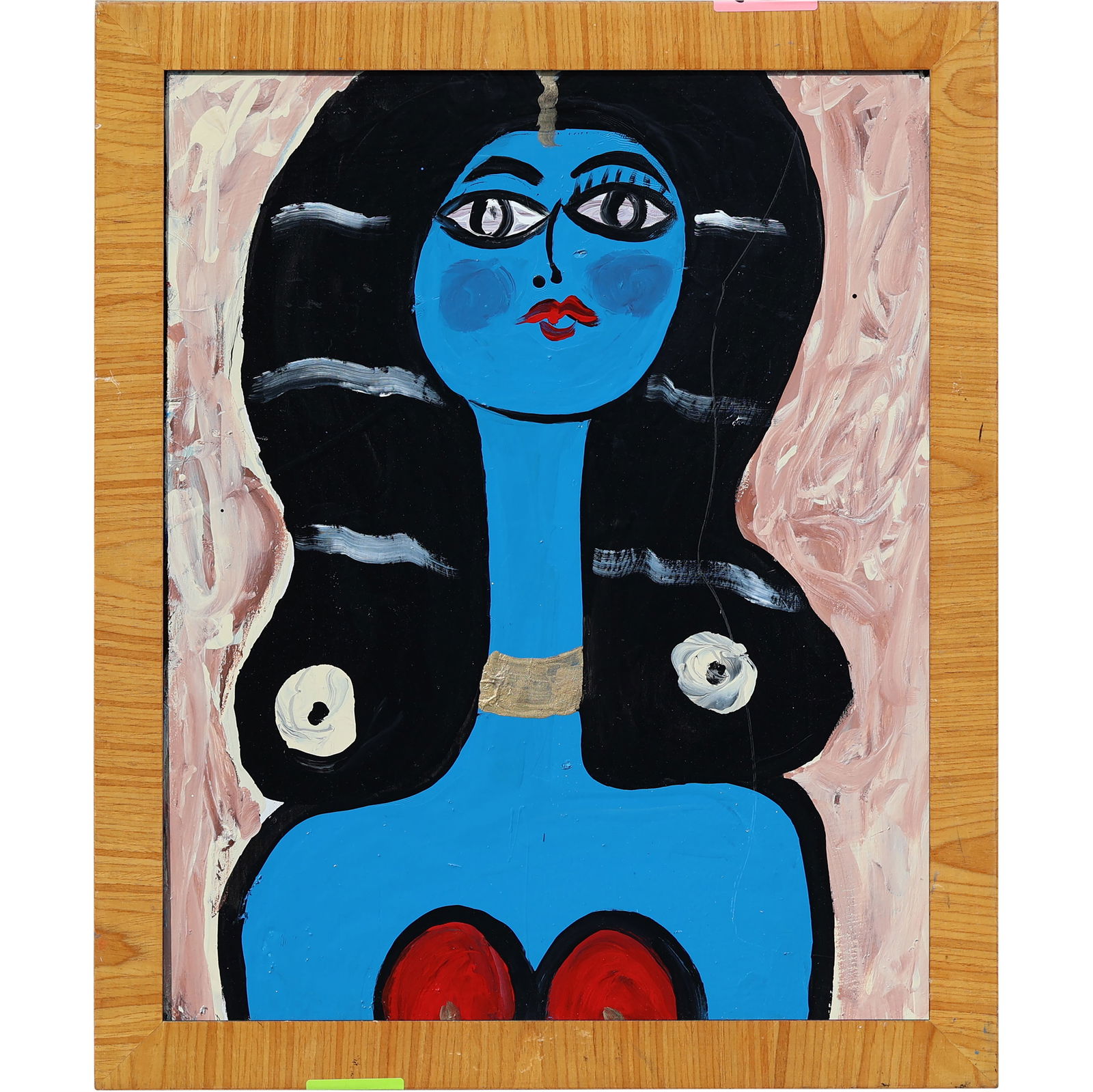 Thomas Pulgini American Pop Art Nude Blue Woman Painting Pink Background Signed Modern: All descriptions were generated using AI technology and have not been reviewed or verified by a human. All items are sold as-is, where-is. It is the buyer’s responsibility to preview, examine, and a