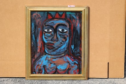 Thomas Pulgini American Pop Art Expressionist Portrait Painting Dark Man Signed Modern