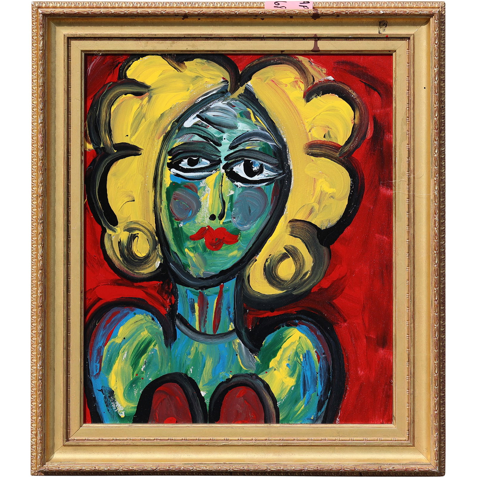 Thomas Pulgini American Pop Art Nude Blue Woman Painting Red Background Expressionist Signed: All descriptions were generated using AI technology and have not been reviewed or verified by a human. All items are sold as-is, where-is. It is the buyer’s responsibility to preview, examine, and a