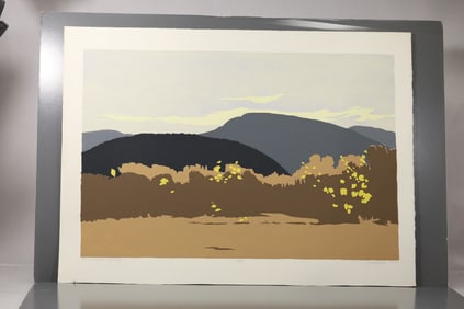 Robert Angeloch (1922–2011) Acorn Hill from Byrdcliffe Color Woodblock Print