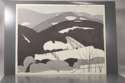 Robert Angeloch (1922–2011) Hills in Winter Original Painting Study for Woodblock