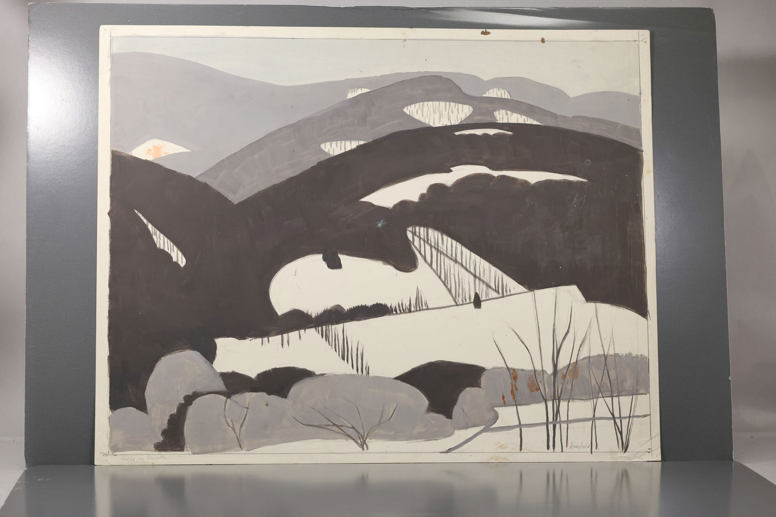 Robert Angeloch (1922–2011) Hills in Winter Original Painting Study for Woodblock (1 of 14)