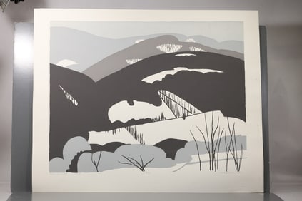 Robert Angeloch (1922–2011) Hills in Winter Color Woodblock Print