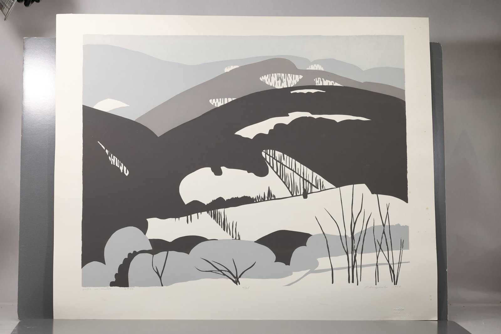 Robert Angeloch (1922–2011) Hills in Winter Color Woodblock Print: All descriptions were generated using AI technology and have not been reviewed or verified by a human. All items are sold as-is, where-is. It is the buyer’s responsibility to preview, examine, and a