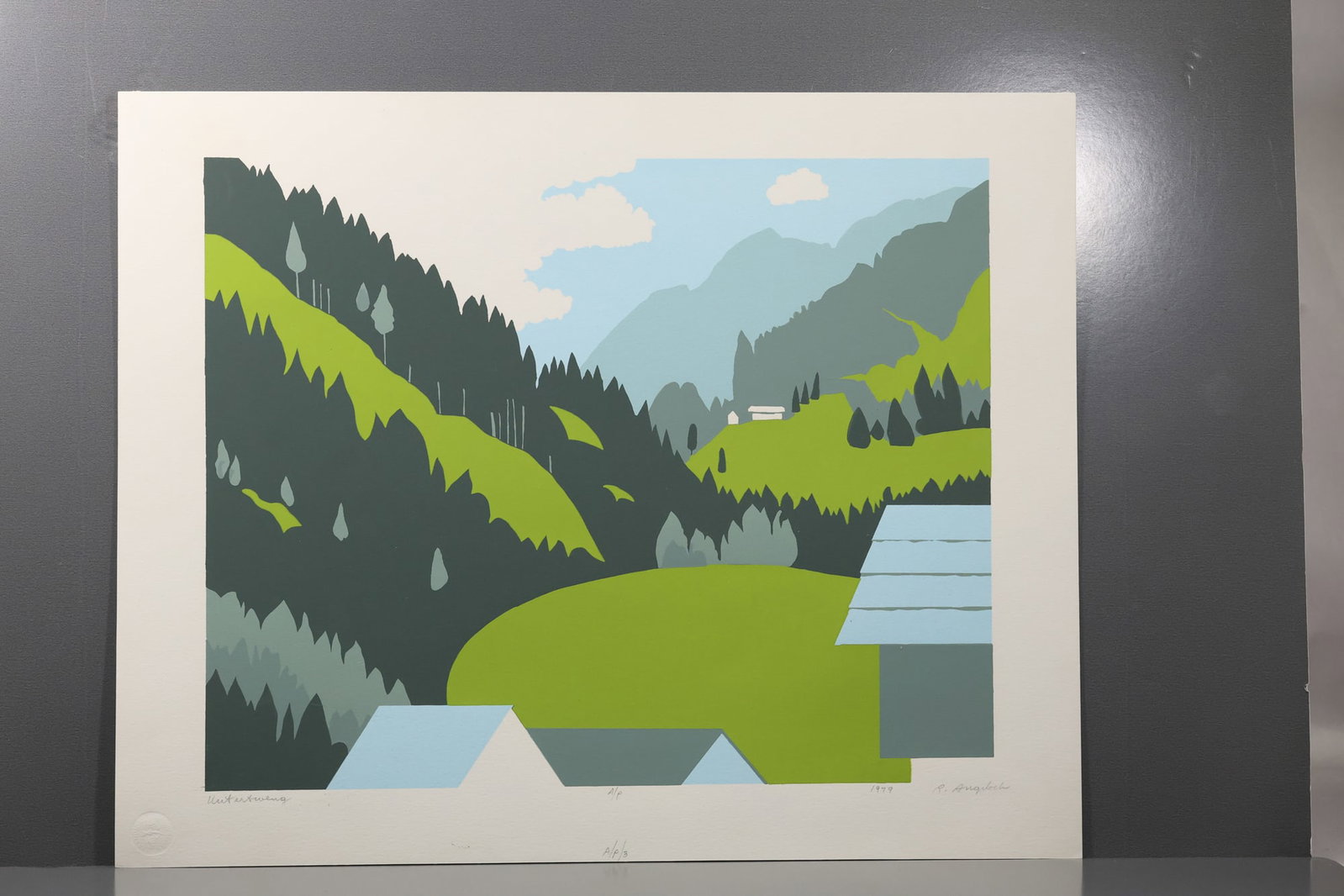 Robert Angeloch (1922–2011) Untertweng Color Woodblock Print: All descriptions were generated using AI technology and have not been reviewed or verified by a human. All items are sold as-is, where-is. It is the buyer’s responsibility to preview, examine, and a