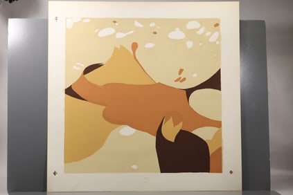 Robert Angeloch (1922–2011) Abstract Autumn Study Color Woodblock Proof