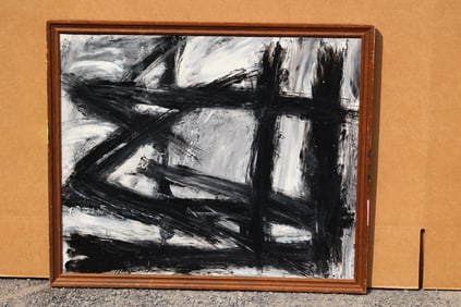 Thomas Pulgini American Pop Art Abstract Black White Painting Modern Expressionist Signed