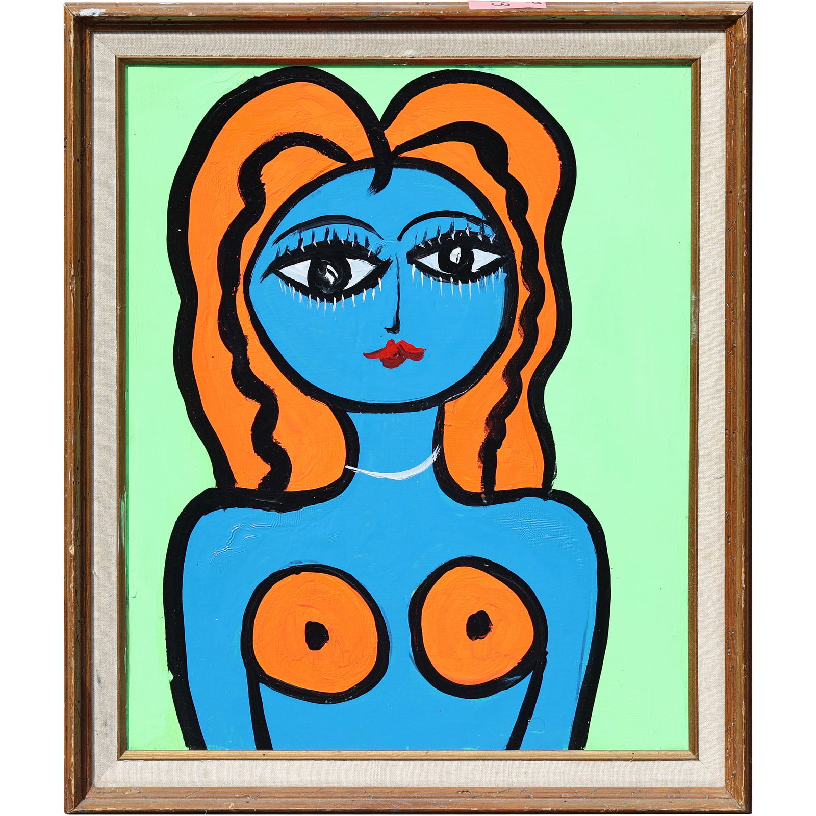 Thomas Pulgini American Pop Art Nude Blue Woman Painting Green Background Signed Modern: All descriptions were generated using AI technology and have not been reviewed or verified by a human. All items are sold as-is, where-is. It is the buyer’s responsibility to preview, examine, and a