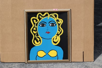 Thomas Pulgini American Pop Art Nude Blue Woman Painting Lemons Motif Signed Modern