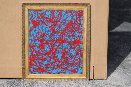 Thomas Pulgini American Pop Art Abstract Drip Painting Red Blue Modern Expressionist Signed