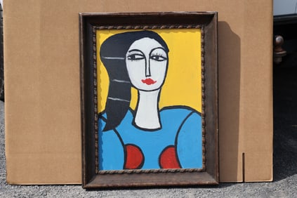 Thomas Pulgini American Pop Art Woman Portrait Painting Signed Modern