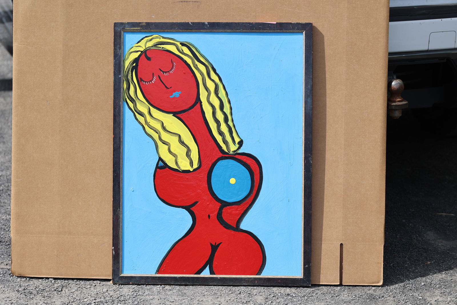 Thomas Pulgini American Pop Art Nude Red Woman Painting Blue Background Signed Modern: All descriptions were generated using AI technology and have not been reviewed or verified by a human. All items are sold as-is, where-is. It is the buyer’s responsibility to preview, examine, and a