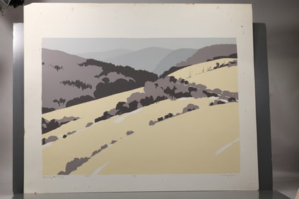 Robert Angeloch (1922–2011) Road to Grand Gorge Color Woodblock Print