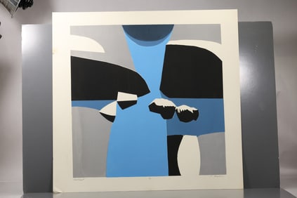 Robert Angeloch (1922–2011) Blue Tidepool Color Woodblock Print