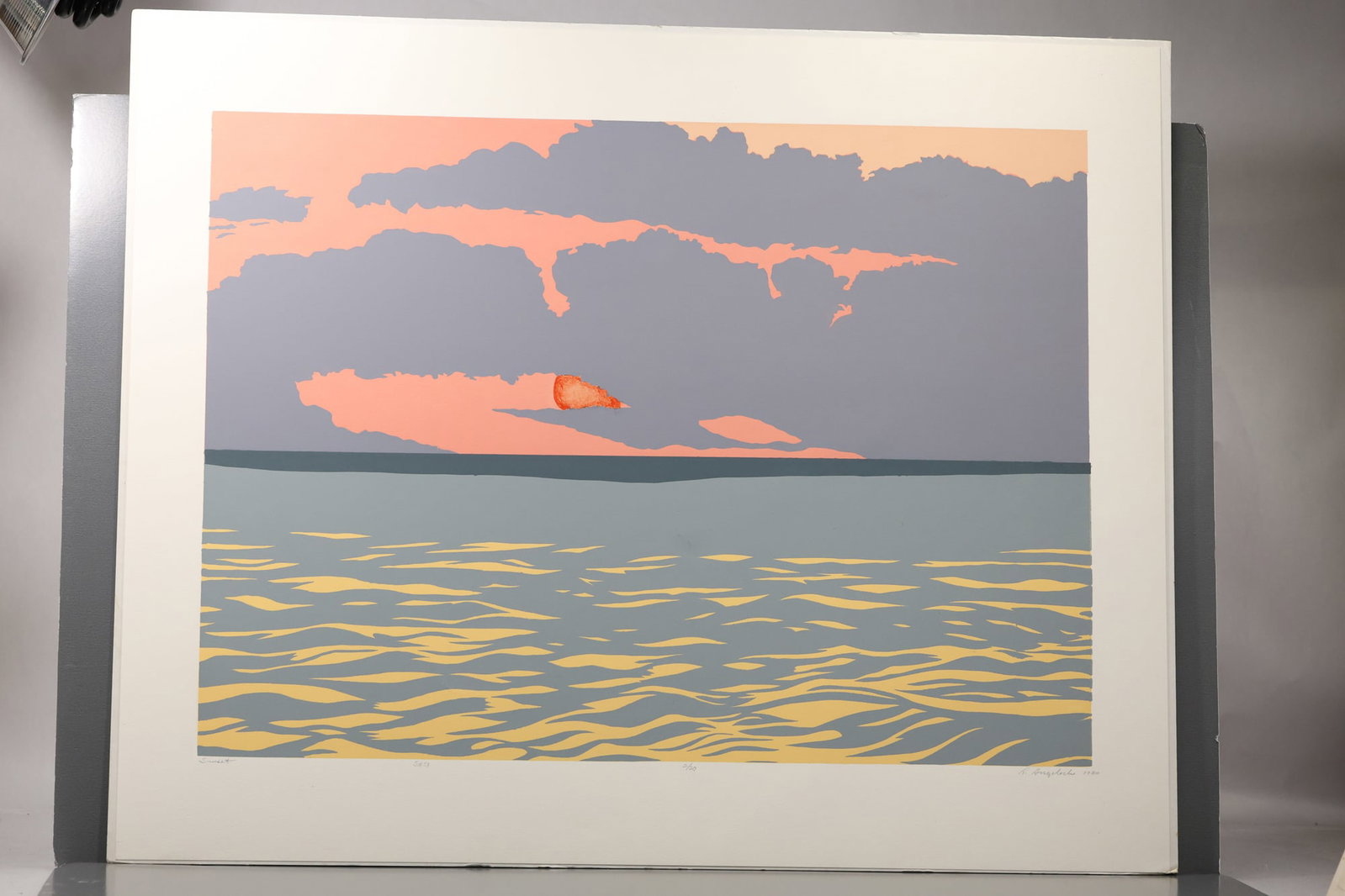 Robert Angeloch (1922–2011) Sunset Color Woodblock Print: All descriptions were generated using AI technology and have not been reviewed or verified by a human. All items are sold as-is, where-is. It is the buyer’s responsibility to preview, examine, and a