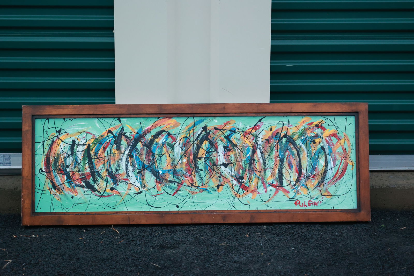 Thomas Pulgini Abstract Expressionist Painting on Board Signed Mid-Century Modern Style: All descriptions were generated using AI technology and have not been reviewed or verified by a human. All items are sold as-is, where-is. It is the buyer’s responsibility to preview, examine, and a