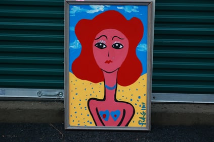 Thomas Pulgini Signed Pop Art Nude Portrait Painting on Board Bold Colors Modernist Style