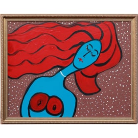 Thomas Pulgini Signed Abstract Nude Woman with Red Hair Modern Pop Art Painting