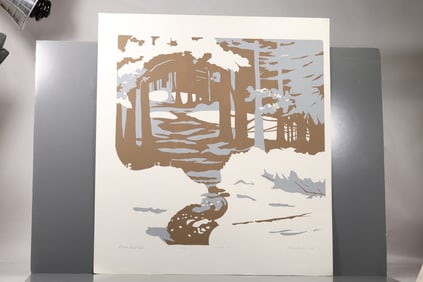 Robert Angeloch (1922–2011) Burnt Head Trail Color Woodblock Print