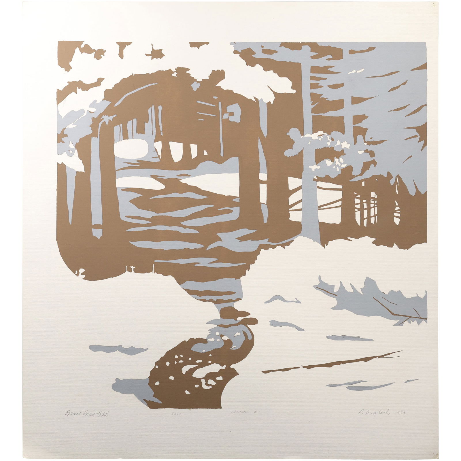 Robert Angeloch (1922–2011) Burnt Head Trail Color Woodblock Print (1 of 10)