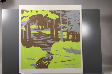 Robert Angeloch (1922–2011) Burnt Head Trail Color Woodblock Print