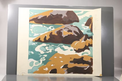 Robert Angeloch (1922–2011) Monhegan: Rocks at Squeakey Cove Original Painting