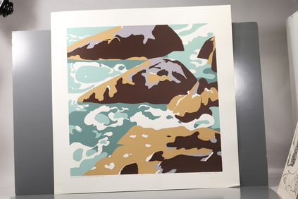 Robert Angeloch (1922–2011) Rocks and Foam at Squeaker Cove Woodblock Print