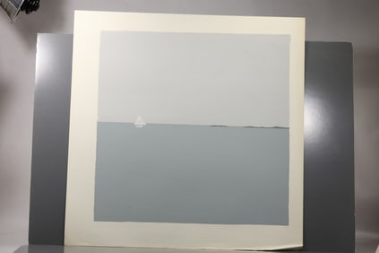 Robert Angeloch (1922–2011) Sailboat on Horizon Color Woodblock Print