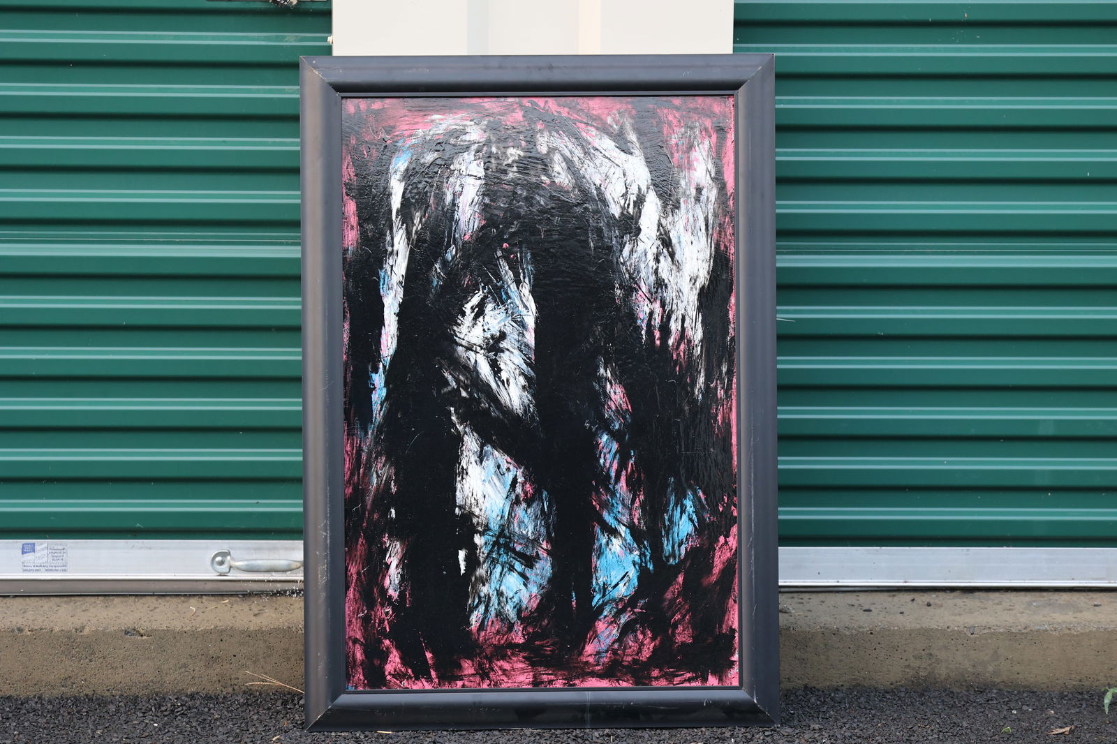 Thomas Pulgini Abstract Expressionist Painting Black Pink Blue Modern Contemporary Art: All descriptions were generated using AI technology and have not been reviewed or verified by a human. All items are sold as-is, where-is. It is the buyer’s responsibility to preview, examine, and a