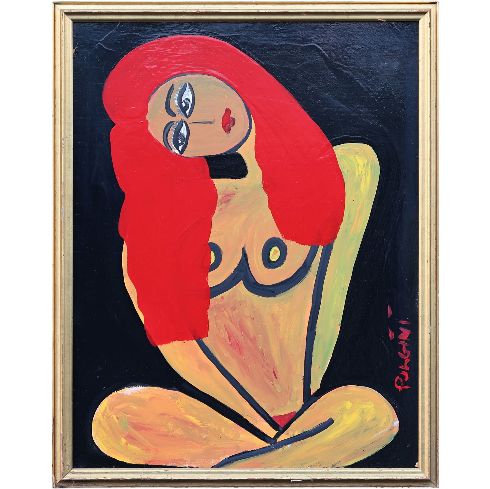 Thomas Pulgini Signed Seated Nude Woman Red Hair Modern Pop Art Painting: All descriptions were generated using AI technology and have not been reviewed or verified by a human. All items are sold as-is, where-is. It is the buyer’s responsibility to preview, examine, and a