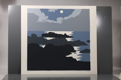 Robert Angeloch (1922–2011) Monhegan Night Color Woodblock Print