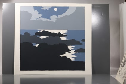Robert Angeloch (1922–2011) Monhegan Night Color Woodblock Print