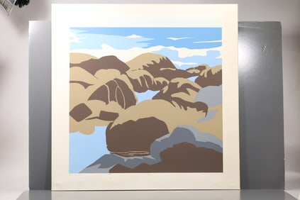 Robert Angeloch (1922–2011) By the Sea Modernist Woodblock Print