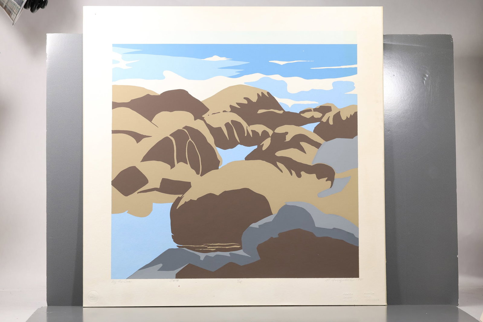 Robert Angeloch (1922–2011) By the Sea Modernist Woodblock Print: All descriptions were generated using AI technology and have not been reviewed or verified by a human. All items are sold as-is, where-is. It is the buyer’s responsibility to preview, examine, and a