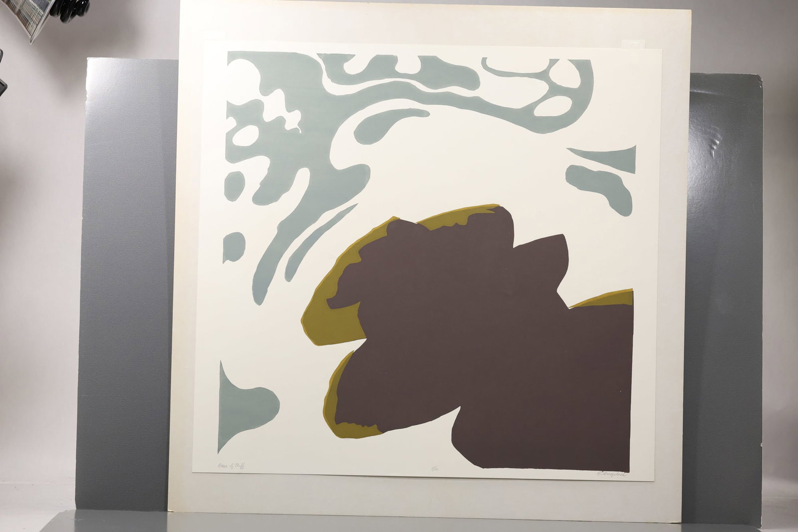 Robert Angeloch (1922–2011) Base of Cliff Modernist Woodblock Print: All descriptions were generated using AI technology and have not been reviewed or verified by a human. All items are sold as-is, where-is. It is the buyer’s responsibility to preview, examine, and a