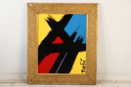 Thomas Pulgini Abstract Geometric Triangle Painting Bold Modern Expressionist Signed