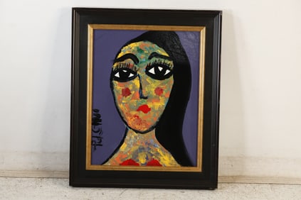 Thomas Pulgini Expressionist Portrait Woman Multicolor Abstract Pop Art Style Signed