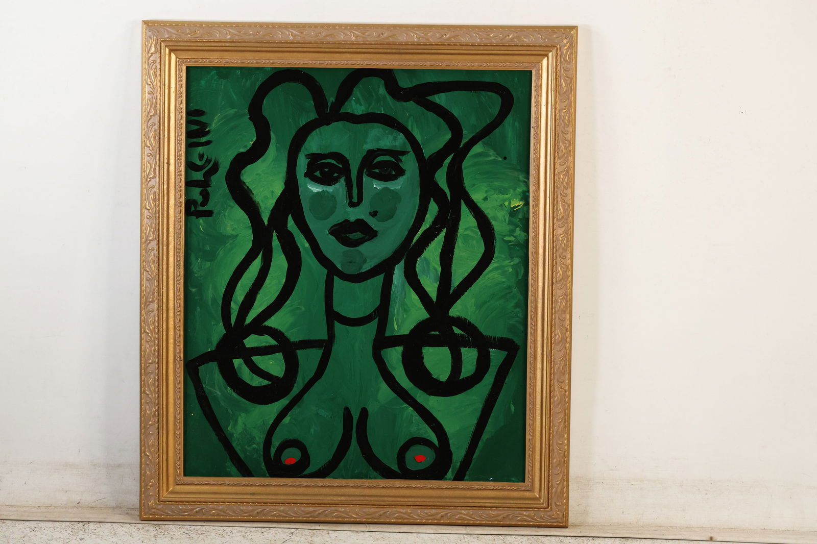 Thomas Pulgini Abstract Nude Woman Green Modern Pop Art Painting Signed: All descriptions were generated using AI technology and have not been reviewed or verified by a human. All items are sold as-is, where-is. It is the buyer’s responsibility to preview, examine, and a