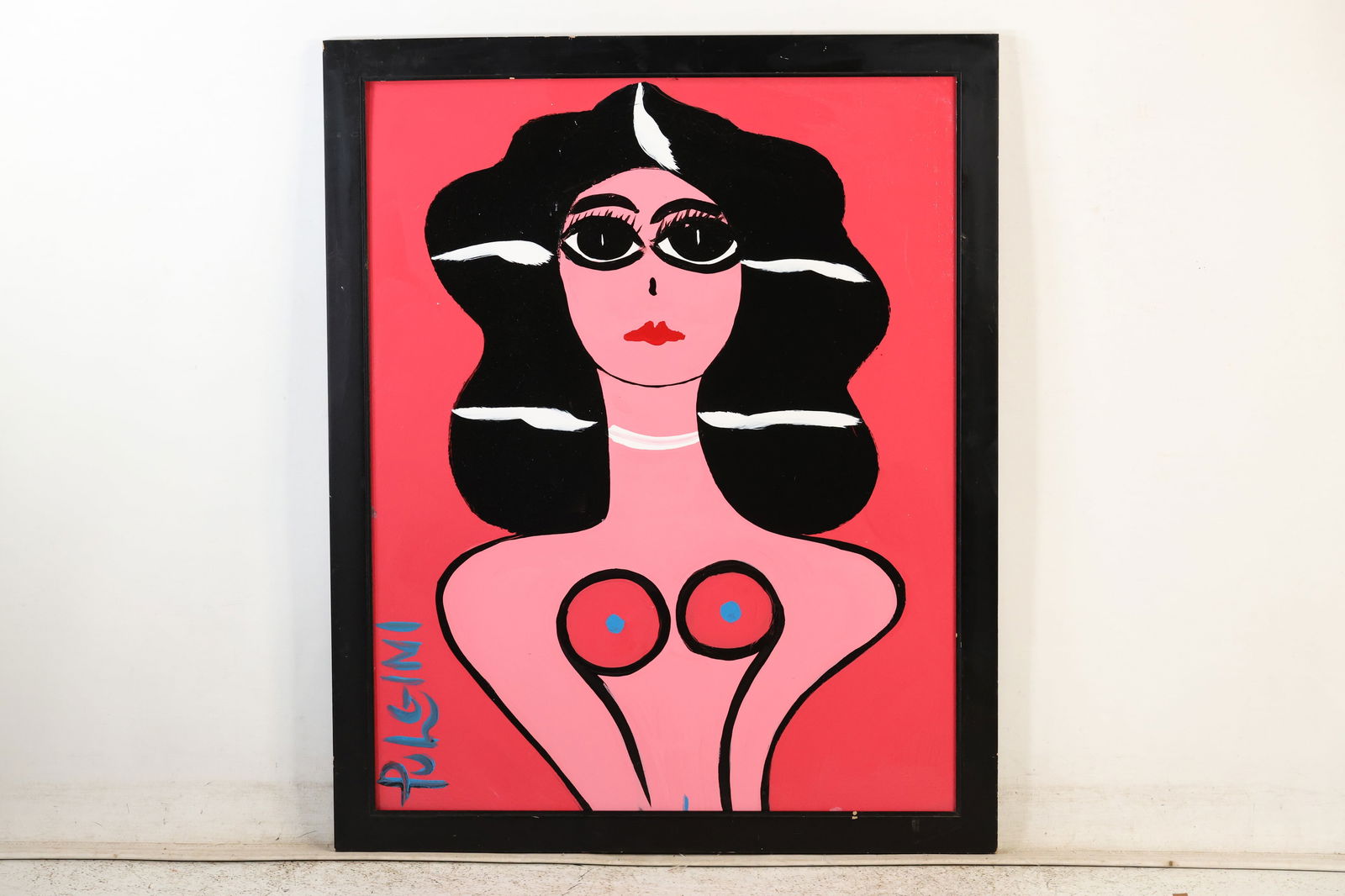 Thomas Pulgini Signed Nude Woman with Black Hair Modern Pop Art Painting: All descriptions were generated using AI technology and have not been reviewed or verified by a human. All items are sold as-is, where-is. It is the buyer’s responsibility to preview, examine, and a