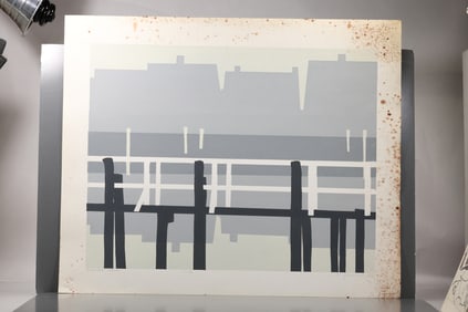 Robert Angeloch (1922–2011) Nantucket Wharves Color Woodblock Print