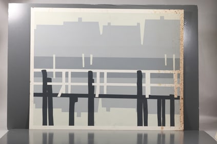 Robert Angeloch (1922–2011) Nantucket Wharves Color Woodblock Print