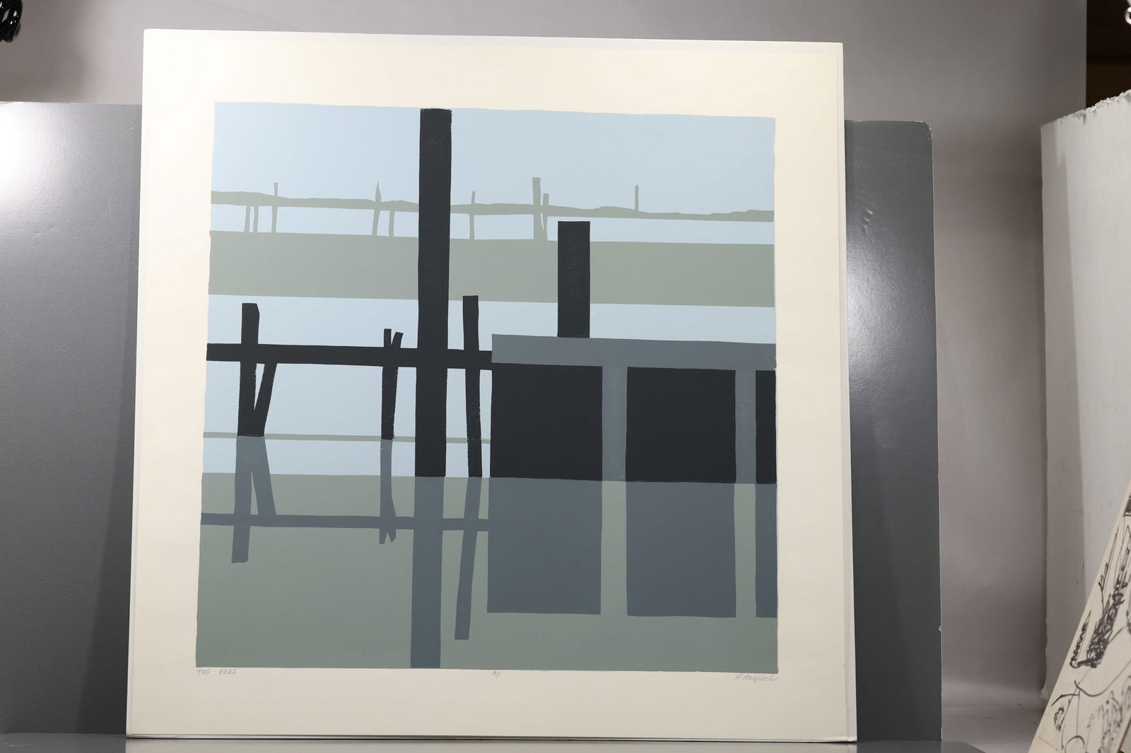 Robert Angeloch (1922–2011) Two Piers Color Woodblock Print (1 of 10)