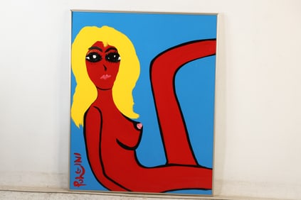 Thomas Pulgini Signed Nude Woman with Long Legs Pop Art Painting