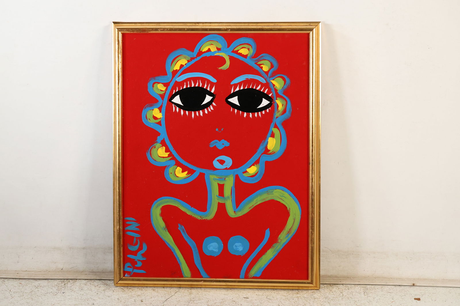 Thomas Pulgini Signed Abstract Woman Portrait Red Background Pop Art Painting: All descriptions were generated using AI technology and have not been reviewed or verified by a human. All items are sold as-is, where-is. It is the buyer’s responsibility to preview, examine, and a
