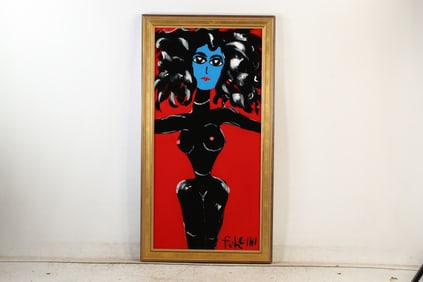 Thomas Pulgini Signed Blue Face Nude Woman Pop Art Expressionist Painting