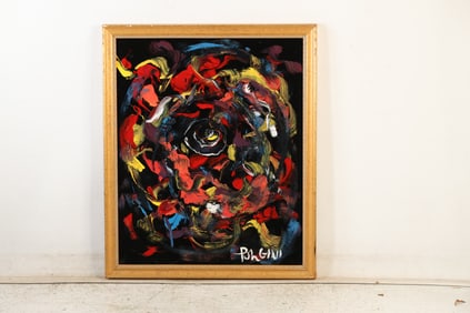 Thomas Pulgini Signed Abstract Circular Motion Expressionist Painting